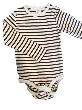 H&M Brown and White Striped Long-Sleeve Baby Bodysuit